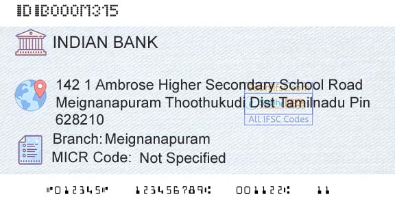Indian Bank MeignanapuramBranch 