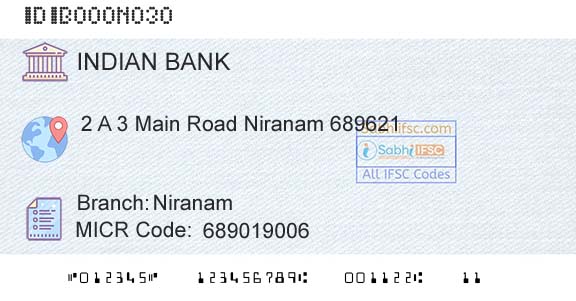 Indian Bank NiranamBranch 