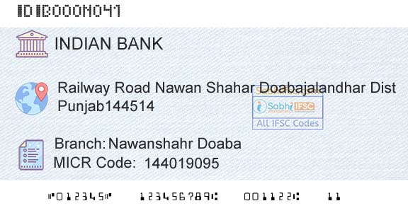 Indian Bank Nawanshahr DoabaBranch 