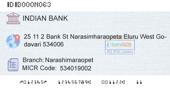 Indian Bank NarashimaraopetBranch 