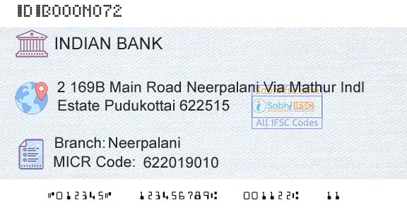 Indian Bank NeerpalaniBranch 