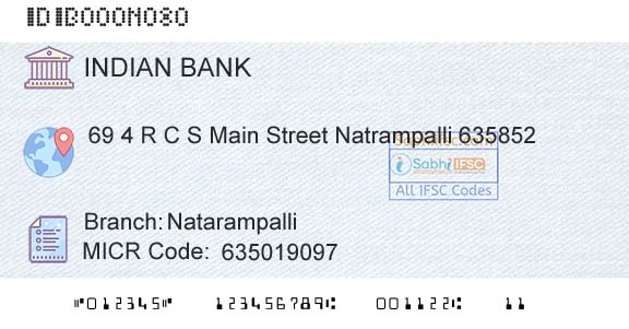 Indian Bank NatarampalliBranch 