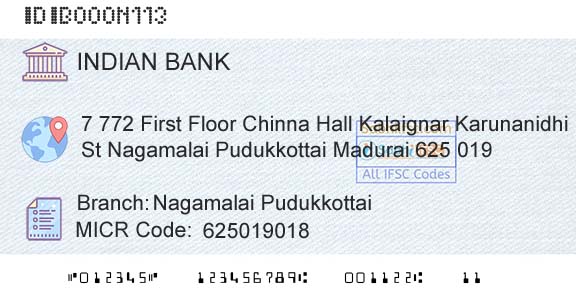 Indian Bank Nagamalai PudukkottaiBranch 