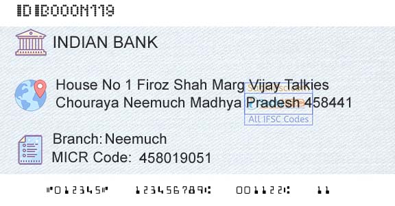 Indian Bank NeemuchBranch 
