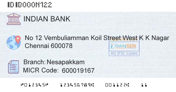Indian Bank NesapakkamBranch 