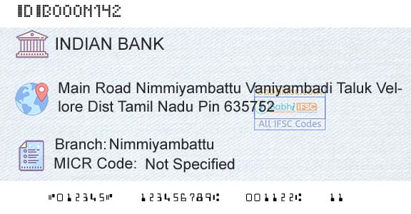Indian Bank NimmiyambattuBranch 