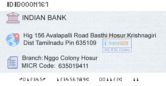 Indian Bank Nggo Colony HosurBranch 