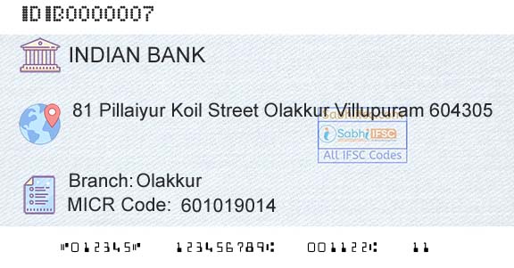 Indian Bank OlakkurBranch 