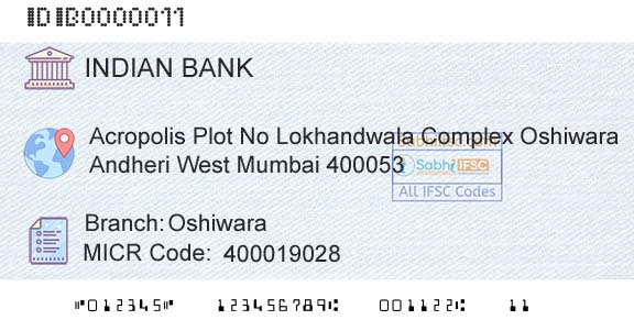 Indian Bank OshiwaraBranch 