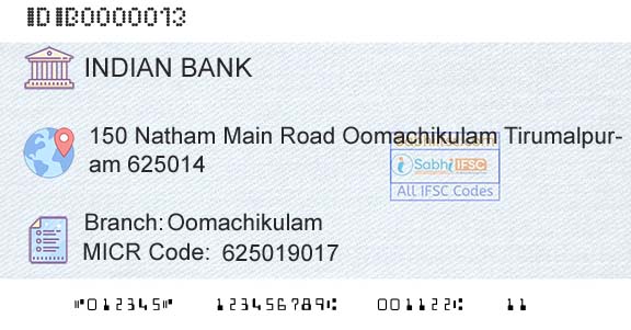 Indian Bank OomachikulamBranch 