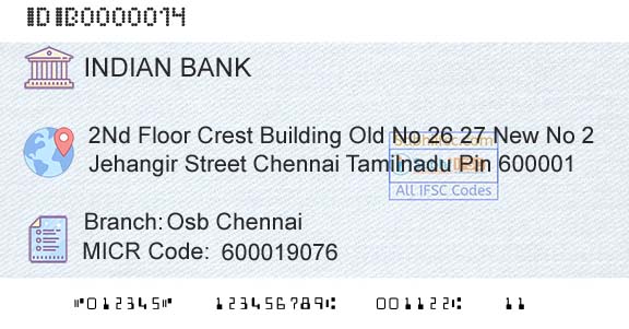 Indian Bank Osb ChennaiBranch 