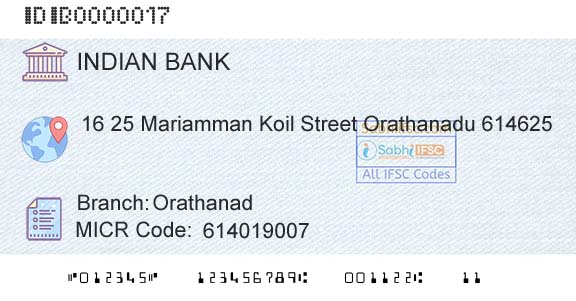 Indian Bank OrathanadBranch 