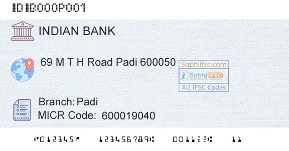 Indian Bank PadiBranch 