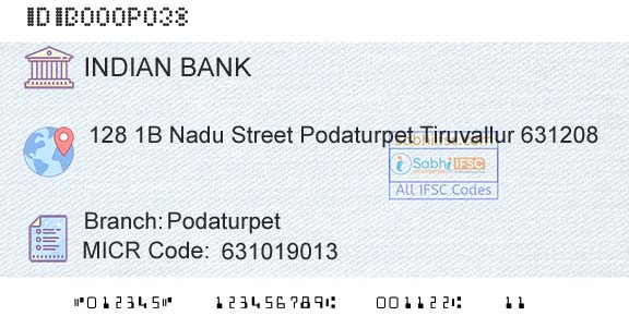 Indian Bank PodaturpetBranch 