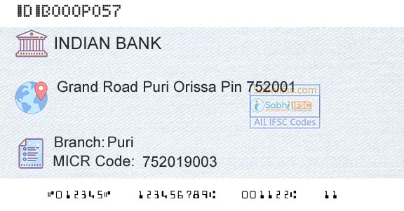 Indian Bank PuriBranch 