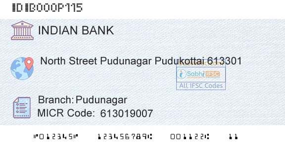 Indian Bank PudunagarBranch 