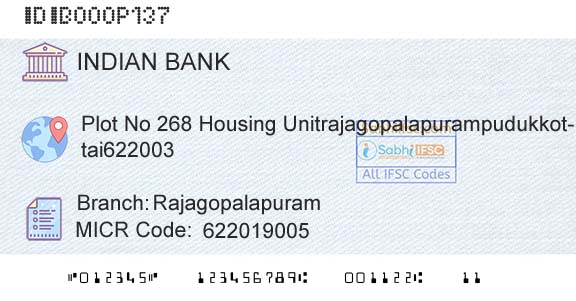 Indian Bank RajagopalapuramBranch 