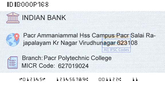Indian Bank Pacr Polytechnic CollegeBranch 
