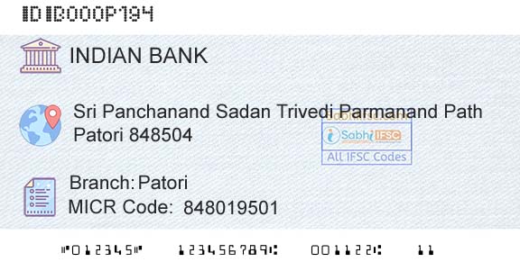 Indian Bank PatoriBranch 