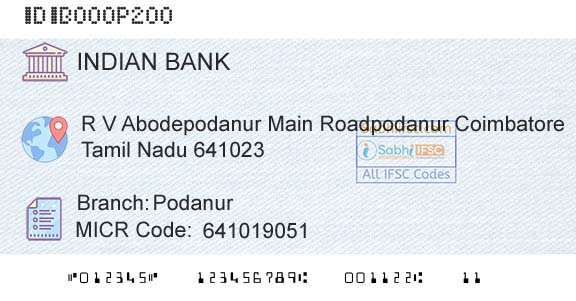 Indian Bank PodanurBranch 