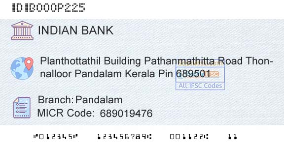 Indian Bank PandalamBranch 