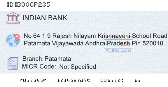 Indian Bank PatamataBranch 