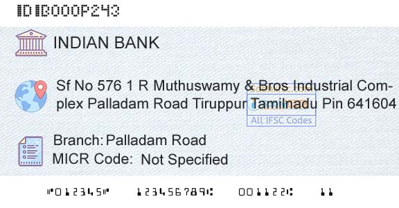 Indian Bank Palladam RoadBranch 