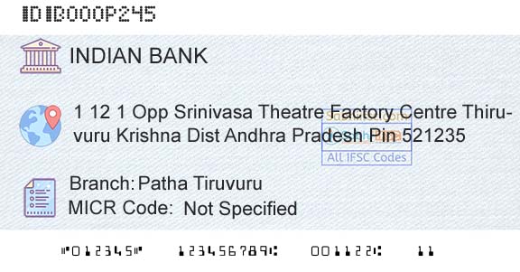 Indian Bank Patha TiruvuruBranch 