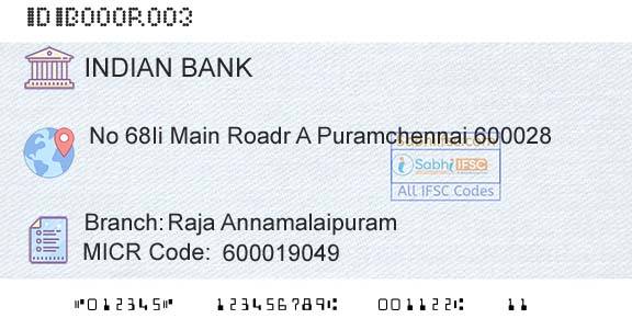 Indian Bank Raja AnnamalaipuramBranch 