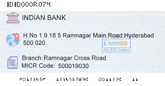 Indian Bank Ramnagar Cross RoadBranch 