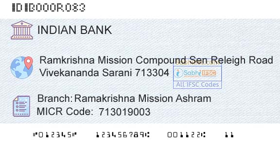 Indian Bank Ramakrishna Mission AshramBranch 
