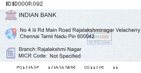 Indian Bank Rajalakshmi NagarBranch 