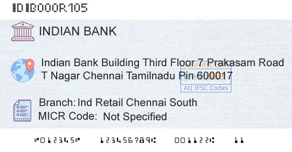 Indian Bank Ind Retail Chennai SouthBranch 