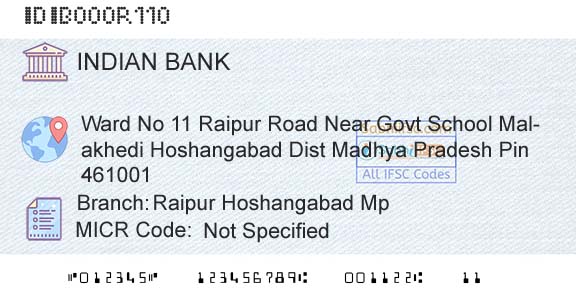 Indian Bank Raipur Hoshangabad MpBranch 