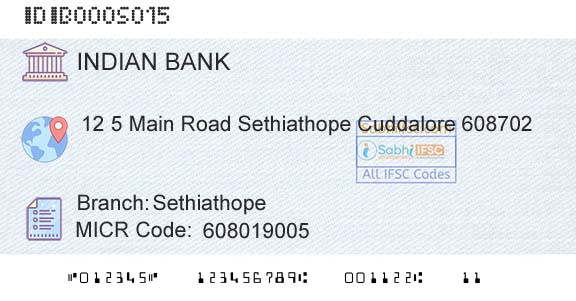 Indian Bank SethiathopeBranch 