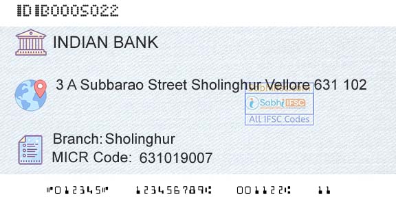 Indian Bank SholinghurBranch 