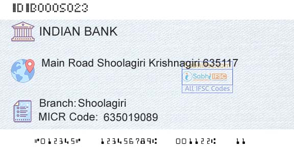 Indian Bank ShoolagiriBranch 