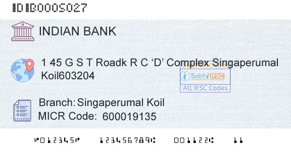 Indian Bank Singaperumal KoilBranch 