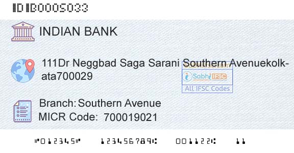 Indian Bank Southern AvenueBranch 