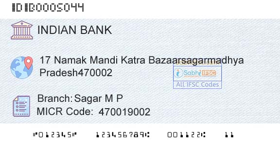 Indian Bank Sagar M P Branch 