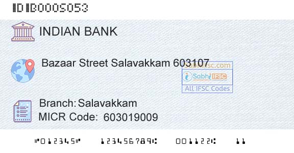 Indian Bank SalavakkamBranch 