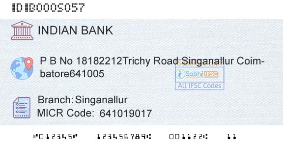 Indian Bank SinganallurBranch 