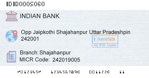 Indian Bank ShajahanpurBranch 