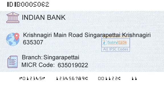 Indian Bank SingarapettaiBranch 