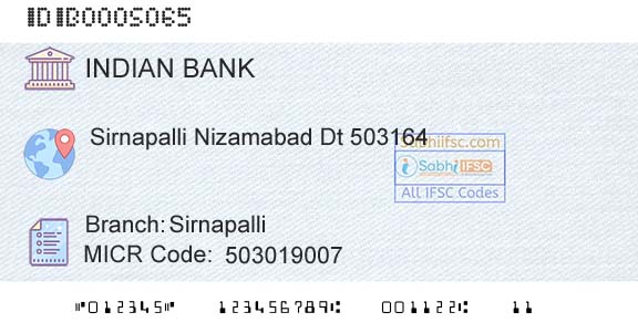 Indian Bank SirnapalliBranch 