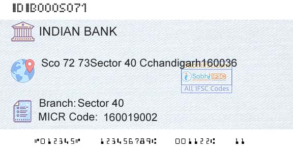 Indian Bank Sector 40Branch 