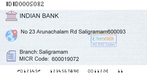 Indian Bank SaligramamBranch 