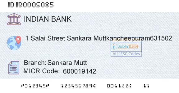 Indian Bank Sankara MuttBranch 