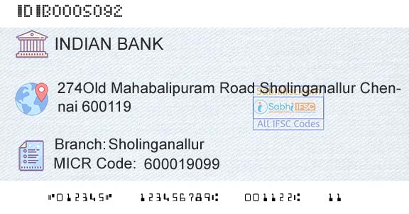 Indian Bank SholinganallurBranch 