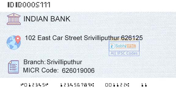 Indian Bank SrivilliputhurBranch 